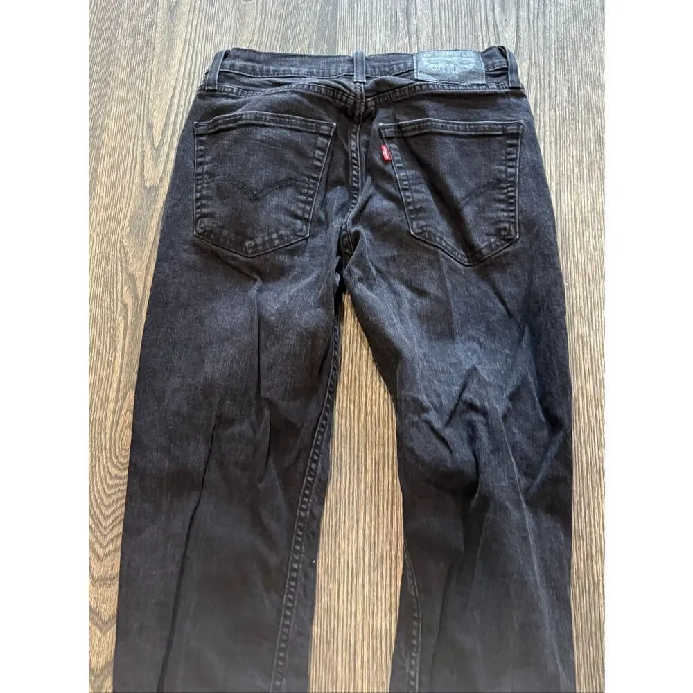 Levi's Mens Straight Jeans Mid Rise Denim Cotton Blend Dark Wash Black 30x32